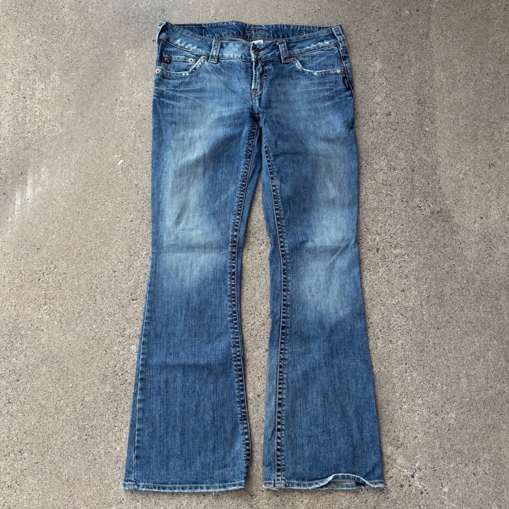 Silver Jeans Medium Wash Aiko Bootcut Distressed Western Jeans Womens Size 30x33